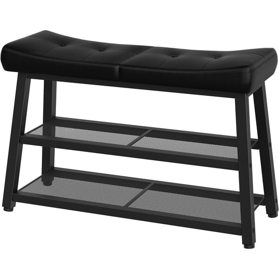 Shoe Bench, 3-Tier Shoe Rack, Entryway Bench with Storage and Cushion, for Hallway, Foyer, Bedroom, Black
