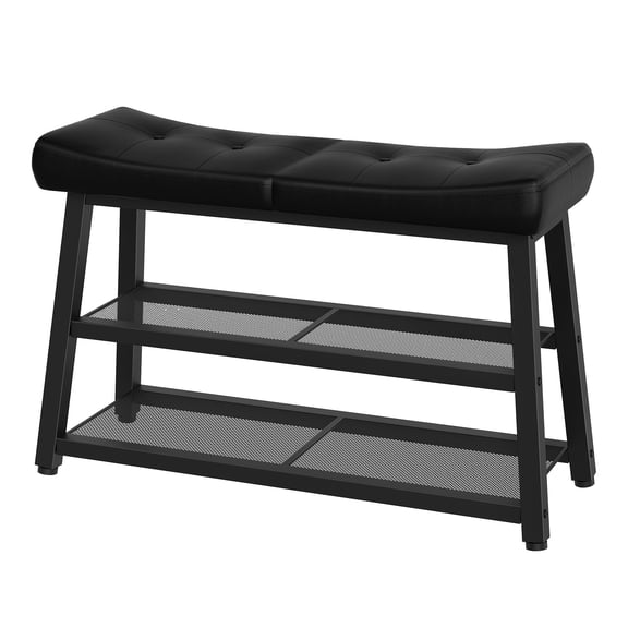 Shoe Bench, 3-Tier Shoe Rack, Entryway Bench with Storage and Cushion, for Hallway, Foyer, Bedroom, Black HX02BB