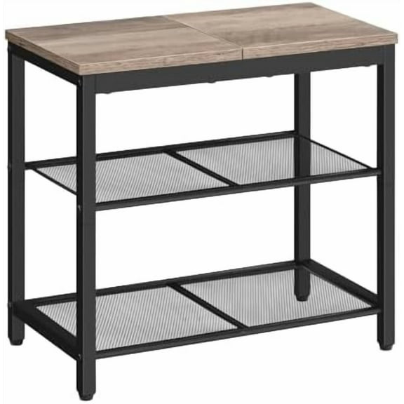 Shoe Bench, 3-Tier Shoe Rack, Industrial Shoe Organizer Storage Bench, 19.7 inches Entry Bench with Mesh Shelves, for Entryway, Living Room, Hallway, Easy Assembly, Greige BG50HX01