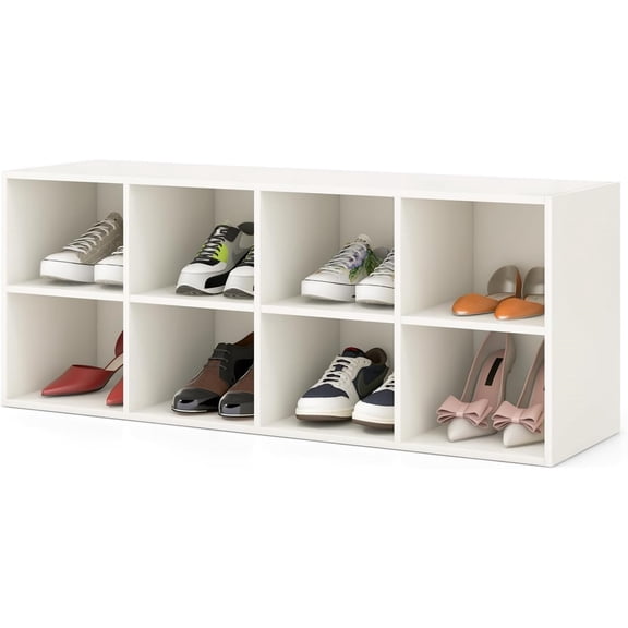 Shoe Bench 8 Cubes, 40" Entryway Bench with Storage, 8-Cubby Shoe Rack, Shoe Organizer Storage Cabinet for Entryway, Hallway, Mudroom, Living Room, Bedroom, Support up to 500 lbs, White