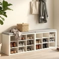 thumbnail image 1 of Shoe Bench with Cushion, Entryway Storage Bench with 18 Cubbies, 9.5" Widened Shoes Rack Benchs, Shoe Cubby Rack for Living Room, Bedroom, Entryway, White, 1 of 8
