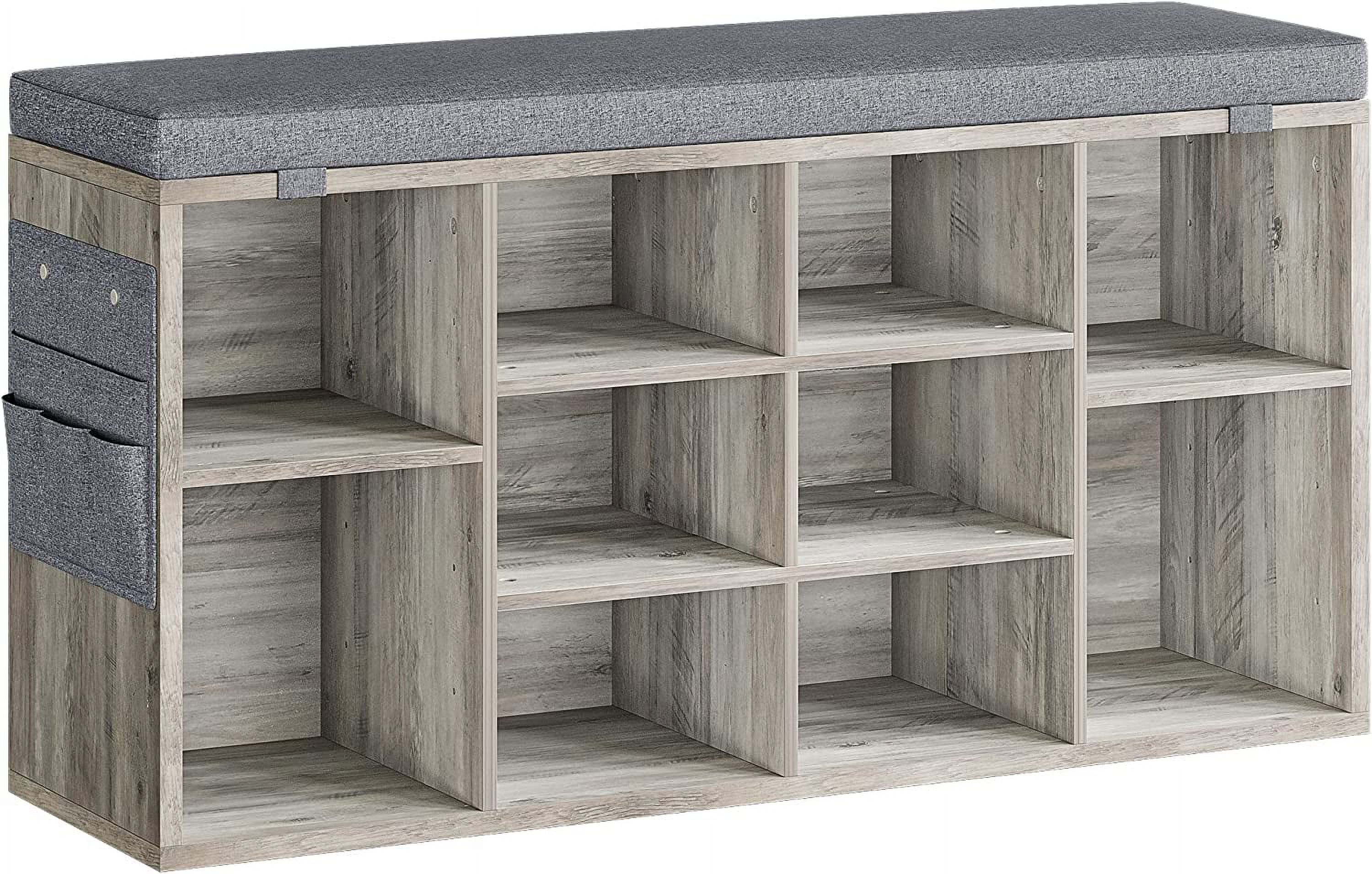 Shoe Bench with Cushion, Ten Cubbies Storage Bench with Adjustable ...