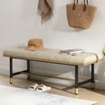 thumbnail image 1 of Shoe Bench Entryway, End of Bed Bench, Bench for Bedroom End of Bed, Modern Faux Leather Bench for Living Room, Entryway Bench Seat, Padded Bench with Solid Metal Shelf Gold, Beige, 1 of 9