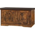 thumbnail image 1 of Shoe Bench, Entryway Storage Bench with Doors, Cushion, 2-Tier Shoe Rack with 6-Cubby, 31.5”L x 13.8”W Shoe Organizer Cabinet, Adjustable Shelf, Living Room, Bedroom, Rustic Brown, 1 of 18
