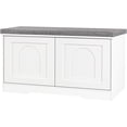 thumbnail image 1 of Shoe Bench, Entryway Storage Bench with Doors, Cushion, 2-Tier Shoe Rack with 6-Cubby, 31.5”L x 13.8”W Shoe Organizer Cabinet, Adjustable Shelf, Living Room, Bedroom, White, 1 of 18