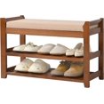 thumbnail image 1 of Shoe Bench with Hidden Drawer and Side Holder, 2 Tier Entryway Bench with Storage 27.6 in, Bamboo Shoe Rack with Cushion for Entryway Hallway Living Room Bedroom, 1 of 8