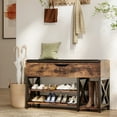 thumbnail image 1 of Shoe Bench, Lift Top Shoe Storage Bench, Adjustable Shelf Entryway Bench, Metal and Wood Shoe Rack Organizer with Cushion for Entry, Bedroom, Closet, Living Room, Hallway (Brown, 39.5“W), 1 of 8