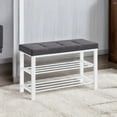 thumbnail image 1 of Shoe Bench, Storage Bench, Entryway Bench with Cushion, Shoe Shelf with Seat, Storage Organizer with Foam Padded Seat Linen Metal Frame, 1 of 11