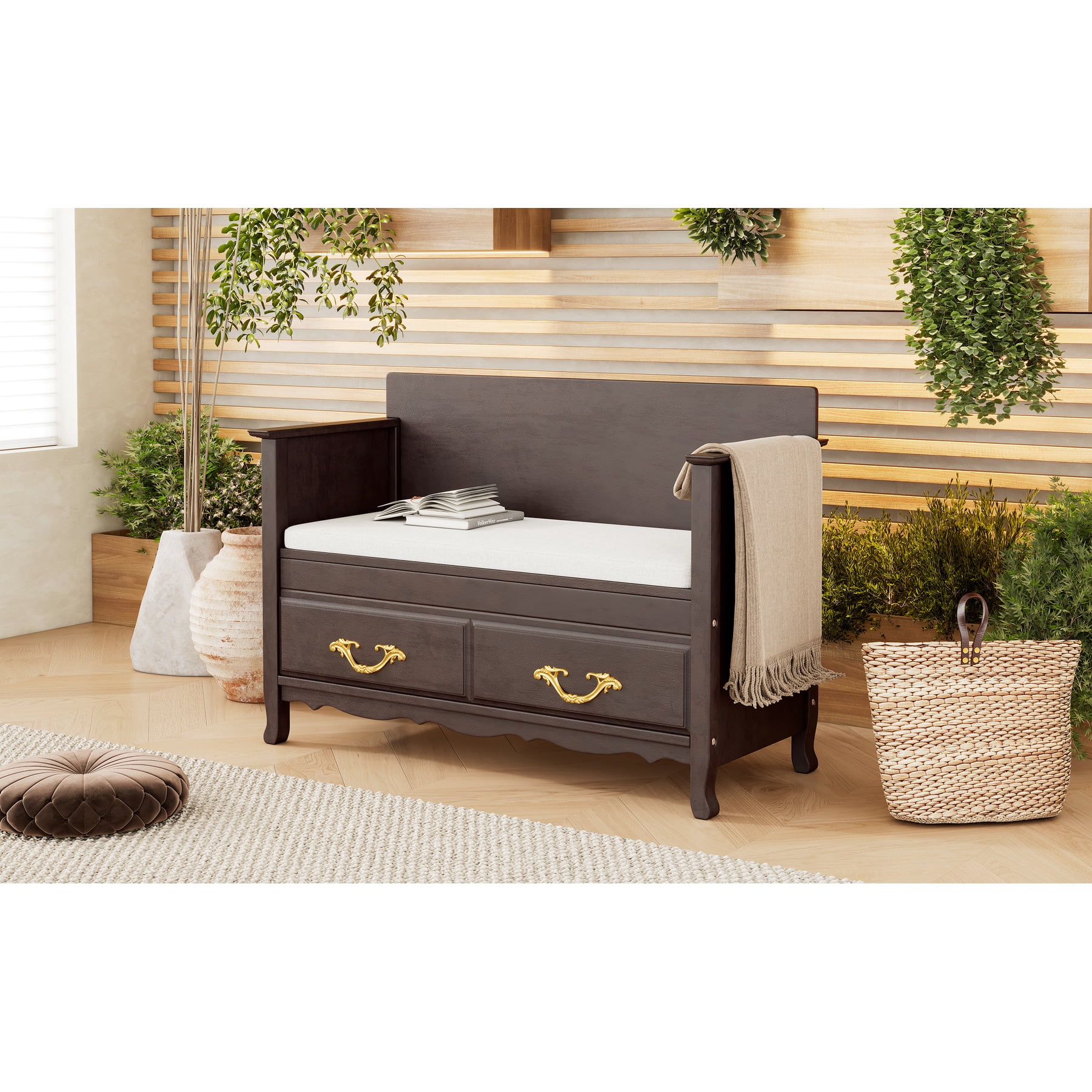 Inrticate Bench Shoe Bench With Storage And , , Hidden Space, Antique-style Handles ...