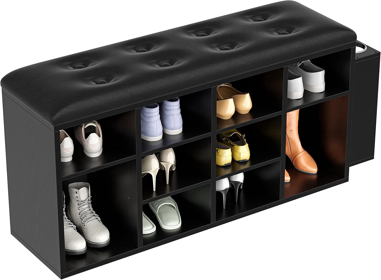 Shoe Rack Cubbies Shoe Bench, Ten Cubbies Storage Entryway Bench with PU Leather, Cubby ...