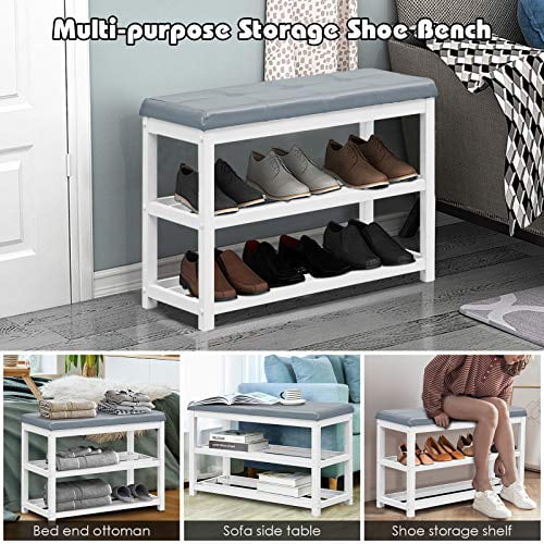 Shoe Bench , Wood Shoe Rack Bench With Cushion Seat, Pu Seat Shoe ...