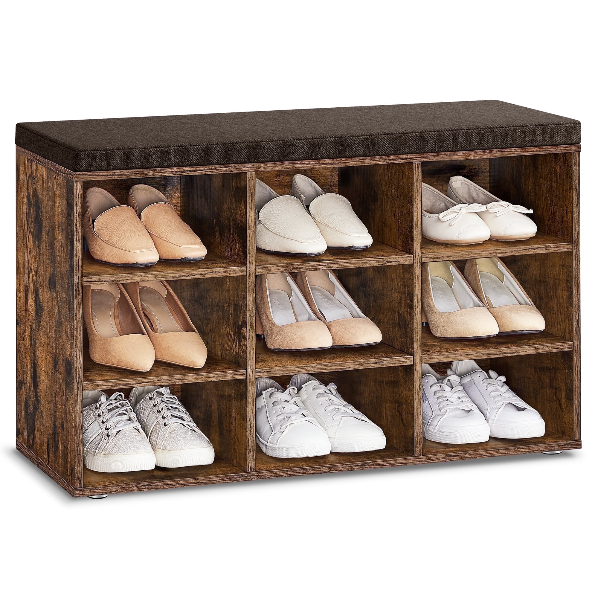 Shoe Bench Retro Racer VASAGLE Entryway Shoe Bench with Cushion, Adjustable Storage Shelves ...