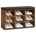 thumbnail image 1 of Shoe Bench with Cushion, Storage Bench with Adjustable Shelves, Rustic Brown and Brown, 1 of 9