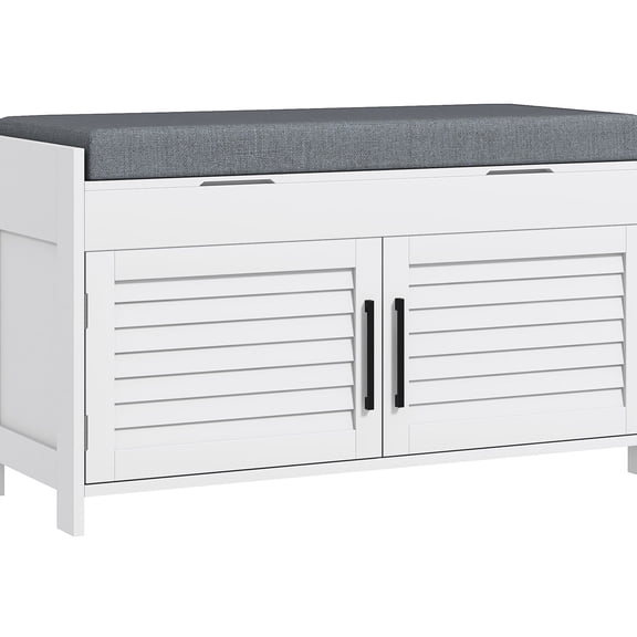 Shoe Bench with Hidden Compartments and Breathable Linen Cushion / Organizes Small Items and Provides Comfort in Living Room