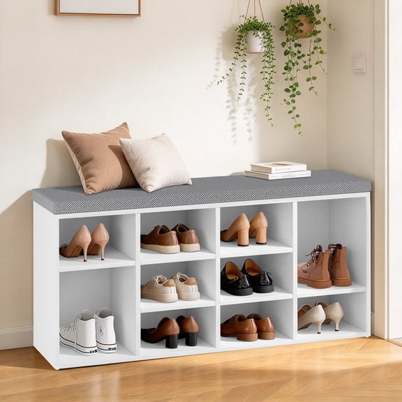 Shoe Benches for Entryway with Storage, 10 Compartments Shoe Rack Bench with Storage, Shoe Bench Storage with Cushion Seat for Living Room Entryway Hallway Adjustable Shelves Shoe Shelf