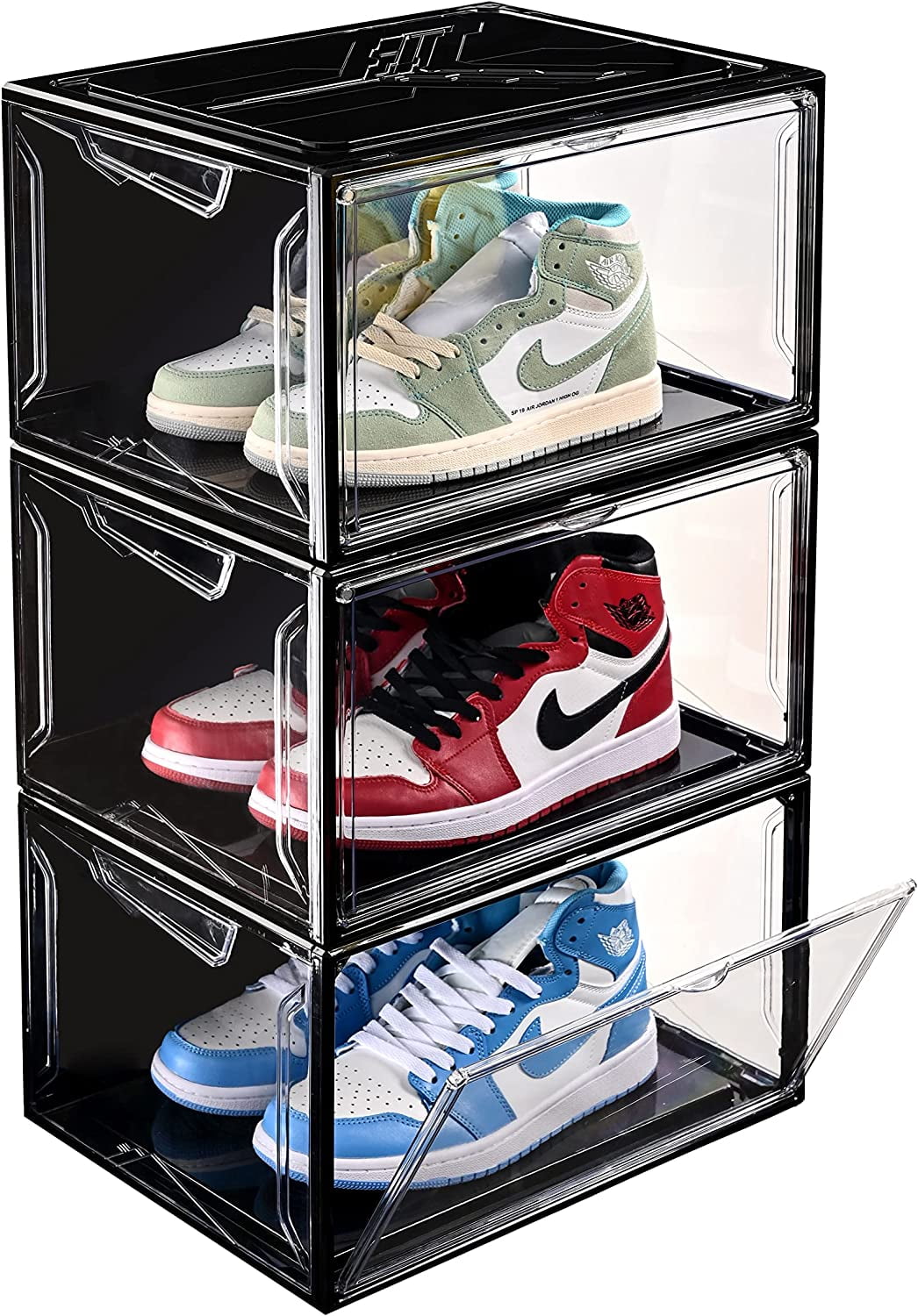 Shoe Box Drop Front Shoe Box Clear Plastic Stackable Storage Bins Magnetic Transparent Door Clear Storage Bins 3pack Oversized Y BLack Walmart