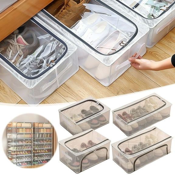 Shoe Box Storage Container, Transparent Foldable Pvc Shoe Organizer with Dustproof Lid for Closet and Underbed Organization, Topliu