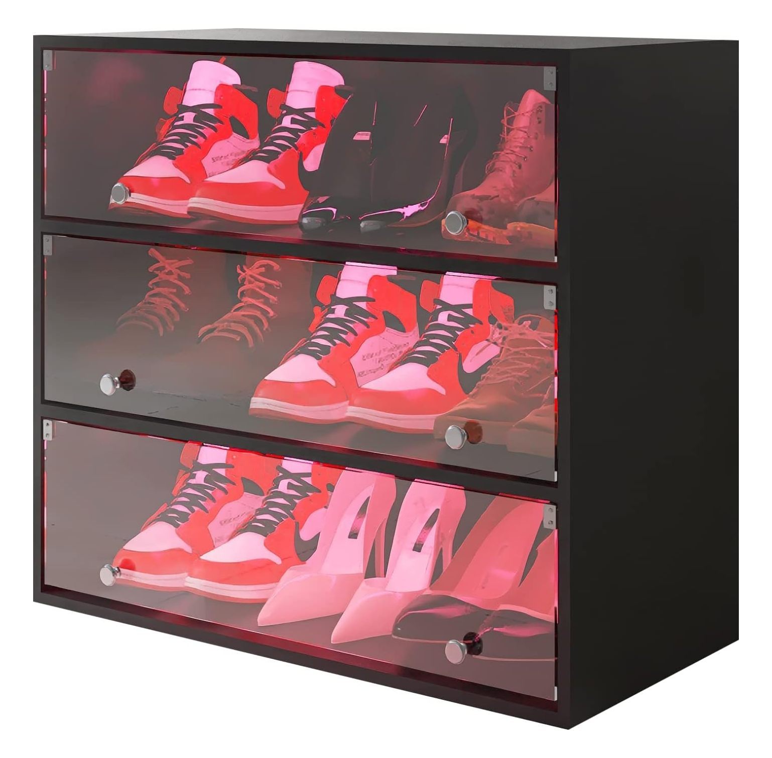 Shoe Box with RGB LED Light, Wooden Stackable Shoe Storage Box with