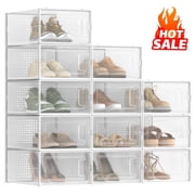 Shoe Boxes, 12pcs Clear Stackable Plastic Shoe Storage for Home Organize, 9.1 x 13.1 x 5.6 Inches,Fit up to US Size 9