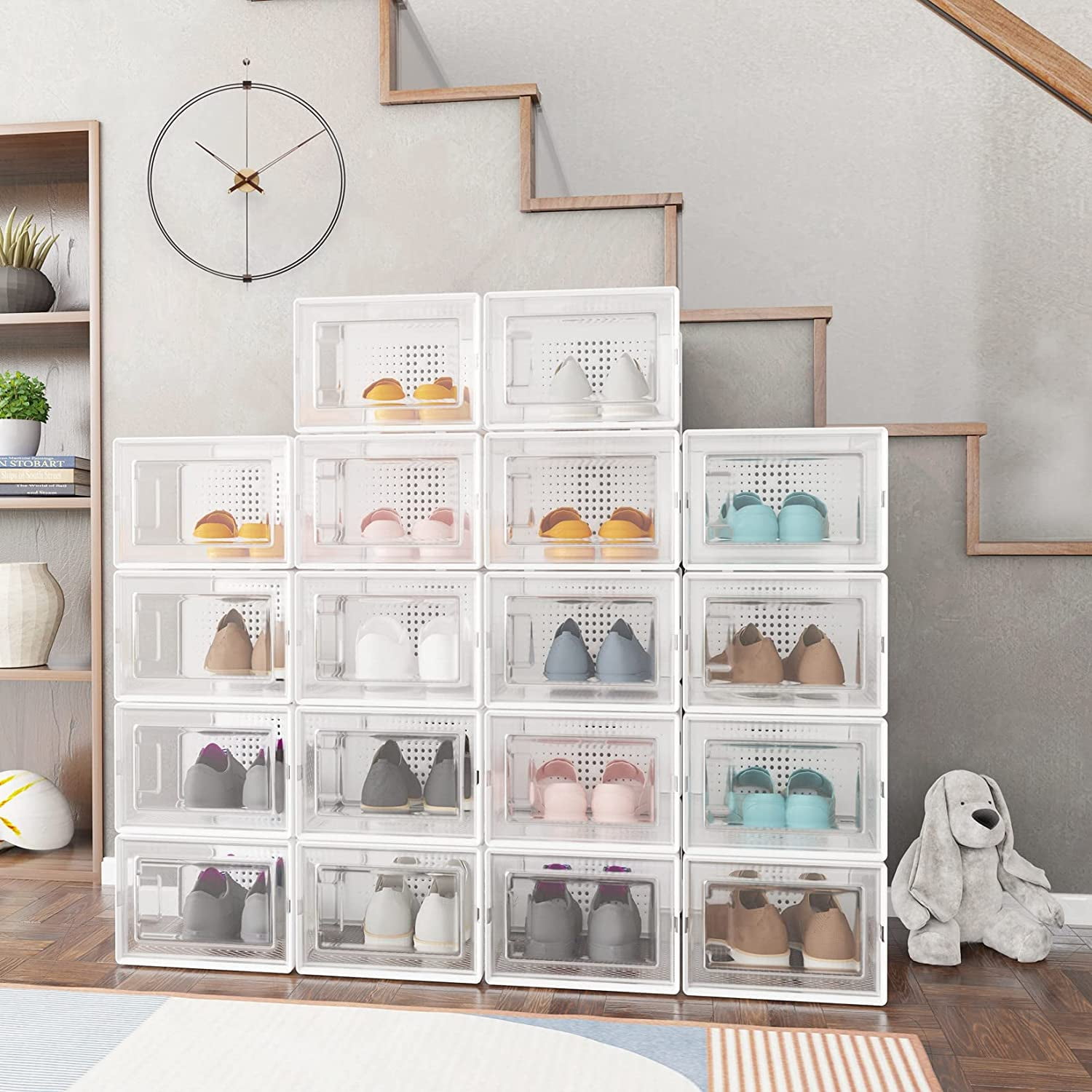 Shoe Boxes Clear Plastic Stackable 18 Pack Shoe Storage Boxes Fit up to