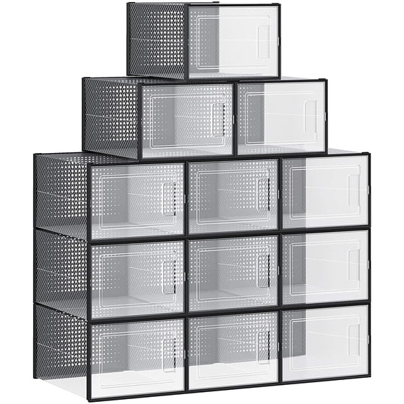 Shoe Boxes, Pack of 12 Stackable Shoe Storage Organizers, Foldable and Versatile for Sneakers