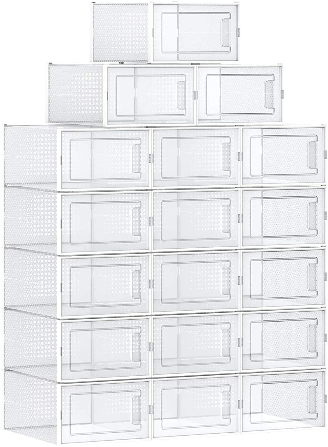 White Stackable Plastic Shoe Storage Boxes with Transparent Doors