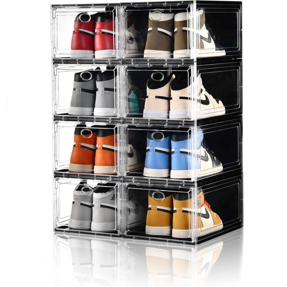 Shoe Boxes Stackable, Storage Boxes with Clear Magnetic Door, Sneaker Organizer