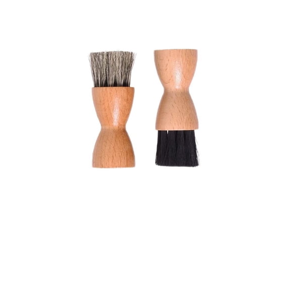 Shoe Brush Cream Applicator Set | Shine Polish Paste Jar Dauber | Horse Hair & Real Wood Handle