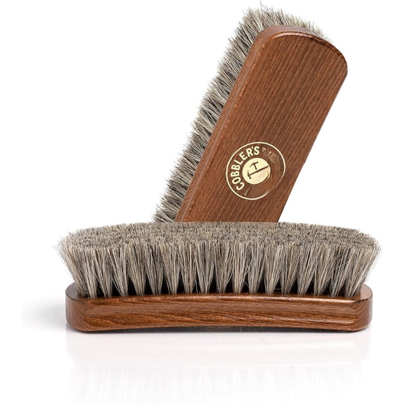 Shoe Brush - Horsehair Shoe Brush - Concaved Handle for Grip, Brown