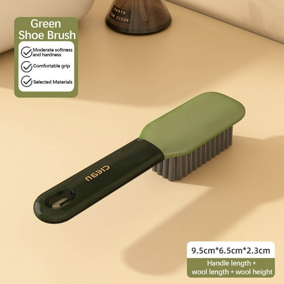 Shoe Brush Long Handle Shoe Washing Brush Thick Handle Deep Cleaning Tool Multi-Surface Household Cleaning Brush for Shoes Clothing Corners Cracks Suede Nubuck Travel-Friendly Durable Bristles-Green