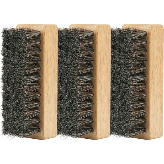 Shoe Brush for Cleaning, Horsehair Bristles Wooden Shine Shoe Brush Cleans Leather, Suede, Nubuck and Delicate Textiles - 3 Pack