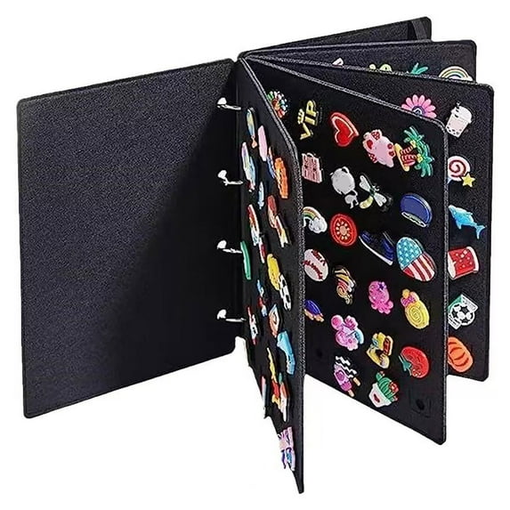 Shoe Buckle Storage Organizer with Removable Pages Portable Size Easy to Carry Felt Organizer Shoe Buckles Charms Display Book-Black