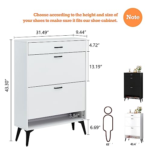 Shoe Rack Drawer Slides Shoe Cabinet with 1 Slide Drawer & 2 Flip Drawers, Freestanding Shoes ...