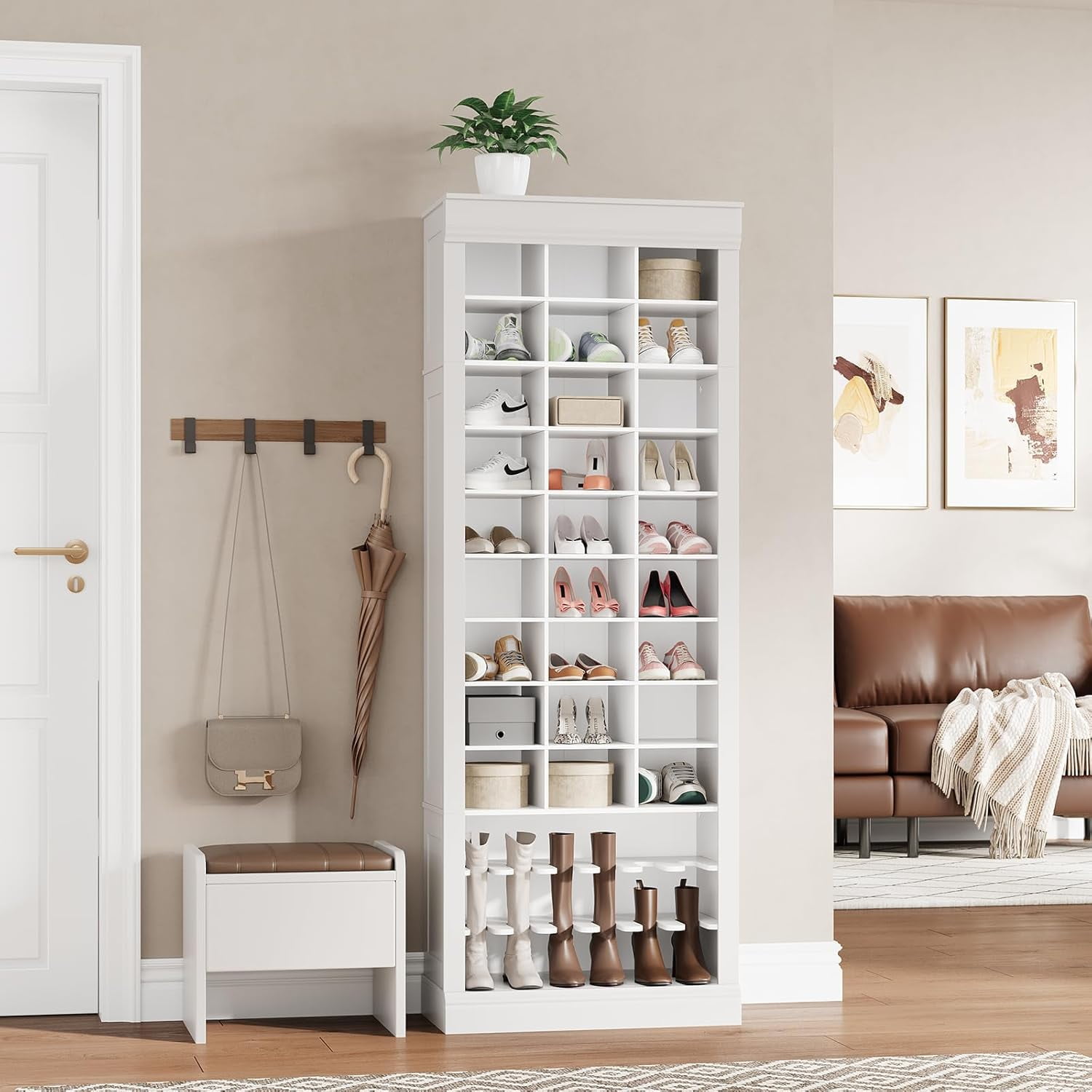 Shoe Cabinet, 10-Tier Entryway Shoe Storage Cabinet with 27 Cubbies and Tall Boots Storage ...
