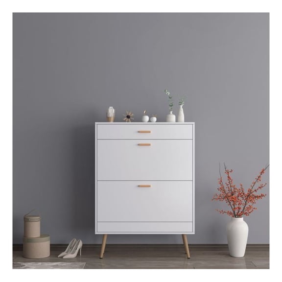 Shoe Cabinet, 16 Pair Shoe Rack Organizer with Flip Drawers - White Entryway Storage for Heels, Boots & Slippers