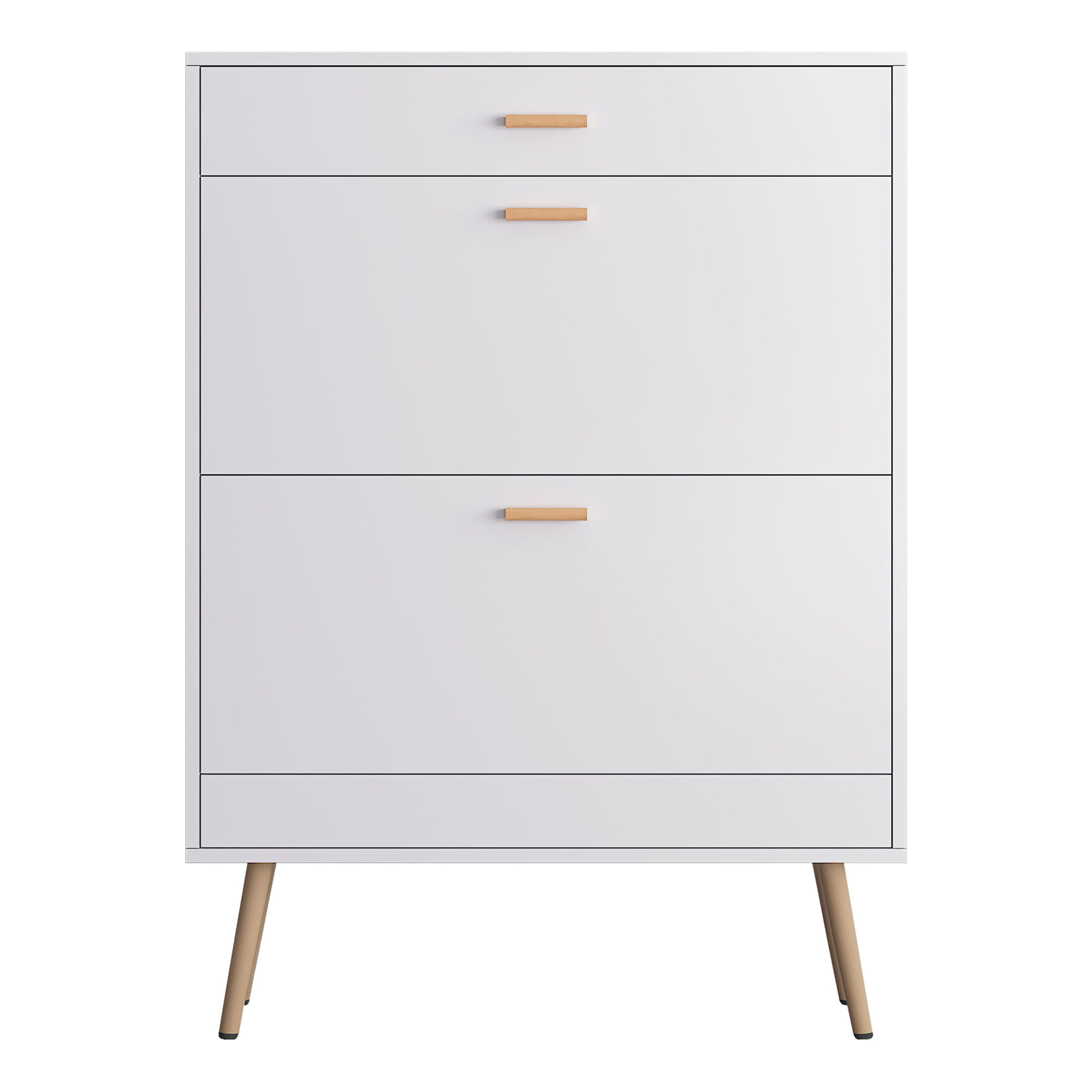 AsterOutdoor Shoe Storage Cabinet For 16 Pairs Storage Organizer with 2 Flip Drawers, White Entryway for Heels, Boots, Slippers