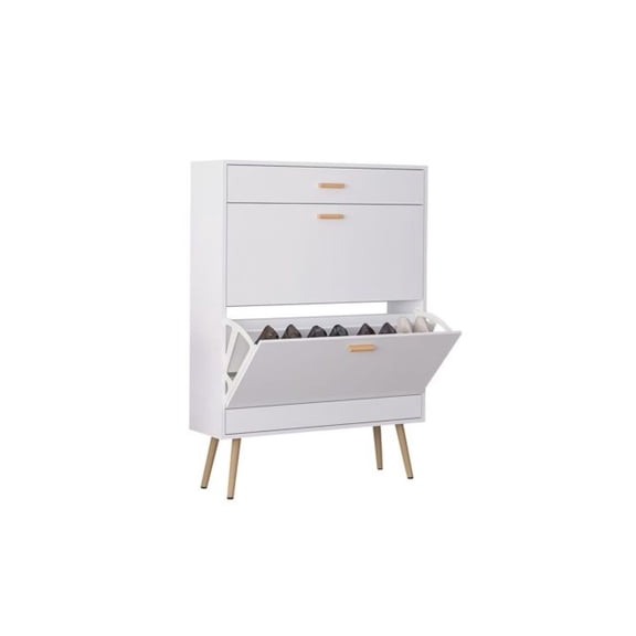 Shoe Cabinet 16 Pair - White Shoe Rack Organizer with Flip Drawers - Entryway Storage for Heels, Boots & Slippers