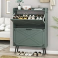 thumbnail image 1 of Shoe Cabinet with 2 Flip Drawers, Farmhouse Hidden Shoe Storage Cabinets, Narrow Wooden Shoes Organizer for Entryway, Slim Freestanding Shoe Rack Cabinet for Front Door Entrance, Green, 1 of 8