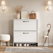 Shoe Cabinet with 2 Flip Drawers, Narrow Shoe Storage Cabinet with Adjustable Shelf, Hidden Shoes Rack with Anti-Tipping Kit, Freestanding Shoes Rack for Entryway Hallway
