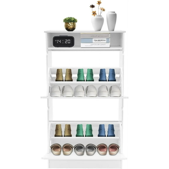 Shoe Cabinet with 2 Flip Drawers - Narrow Shoes Storage Cabinets for Entryway, Freestanding Hidden Organizer for Hallway, Bedroom, Apartment, Livingroom