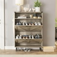thumbnail image 1 of Shoe Cabinet with 2 Flip Drawers, Narrow Shoes Storage Cabinet for Entryway, Hidden Narrow Shoe Organizers with Legs for Hallway, Freestanding Shoe Cabinet Organizer with Open Storage, 1 of 9