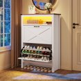 thumbnail image 1 of Shoe Cabinet with 2 Flip Drawers &Open Shelf &Led Light , Shoe Rack Storage Organizer Free Standing Entrance Shoe Storage Cabinet Narrow Closet for Entryway Hallway, White, 1 of 9