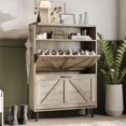 thumbnail image 1 of Shoe Cabinet with 2 Flip Drawers & Open Storage,Farmhouse Shoe Storage Cabinet for Entryway,Freestanding Narrow Organizer Rack with Legs,Foyer,Hallway,Grey, 1 of 16