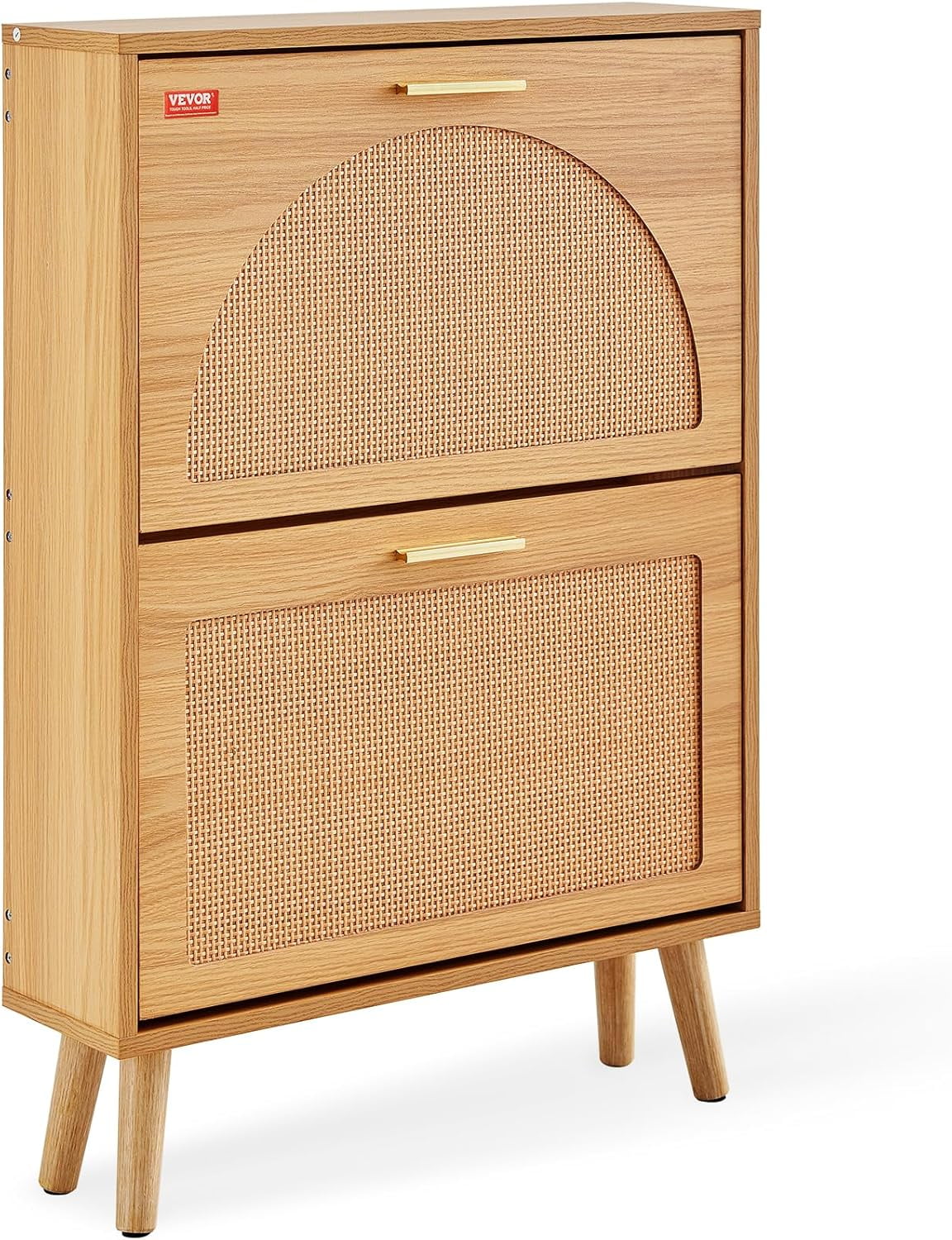 Natural Wood and Rattan 2-Drawer Shoe Cabinet