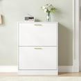 thumbnail image 1 of Shoe Cabinet with 2 Flip Drawers, White Shoe Cabinet Storage for Entryway, Modern Shoe Organizer Wood, Freestanding Small Thin Shoe Racks with Doors, White, 1 of 16