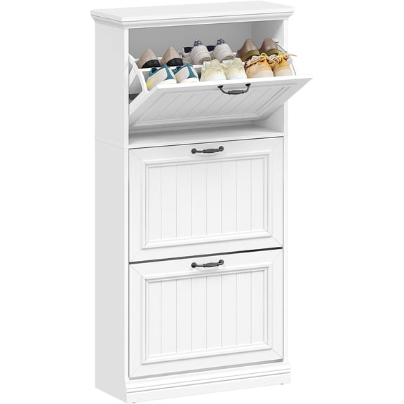 Shoe Cabinet with 3 Flip Drawers, Hidden Narrow Shoe Cabinet with Adjustable Shelves, Freestanding Wood Shoes Organizer, 16-18 Pairs, Classic Style, for Entryway, Hallway