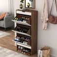 thumbnail image 1 of Shoe Cabinet with 3 Flip Drawers, Modern Shoe Storage Cabinet for Entryway, Console Table with Top Storage Drawers, Free Standing Shoe Rack Organizer, Natural Finished, 1 of 6