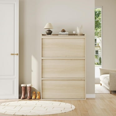 Shoe Cabinet with 3 Flip Drawers, Modern Shoe Storage for Entryway, Wooden Shoe Organizer Cabinet with Adjustable Shelf, Hidden Shoe Rack for Hallway, Living Room, Wood