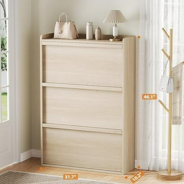 Shoe Cabinet with 3 Flip Drawers, Modern Shoe Storage for Entryway, Wooden Shoe Organizer Cabinet with Adjustable Shelf, Hidden Shoe Rack for Hallway, Living Room