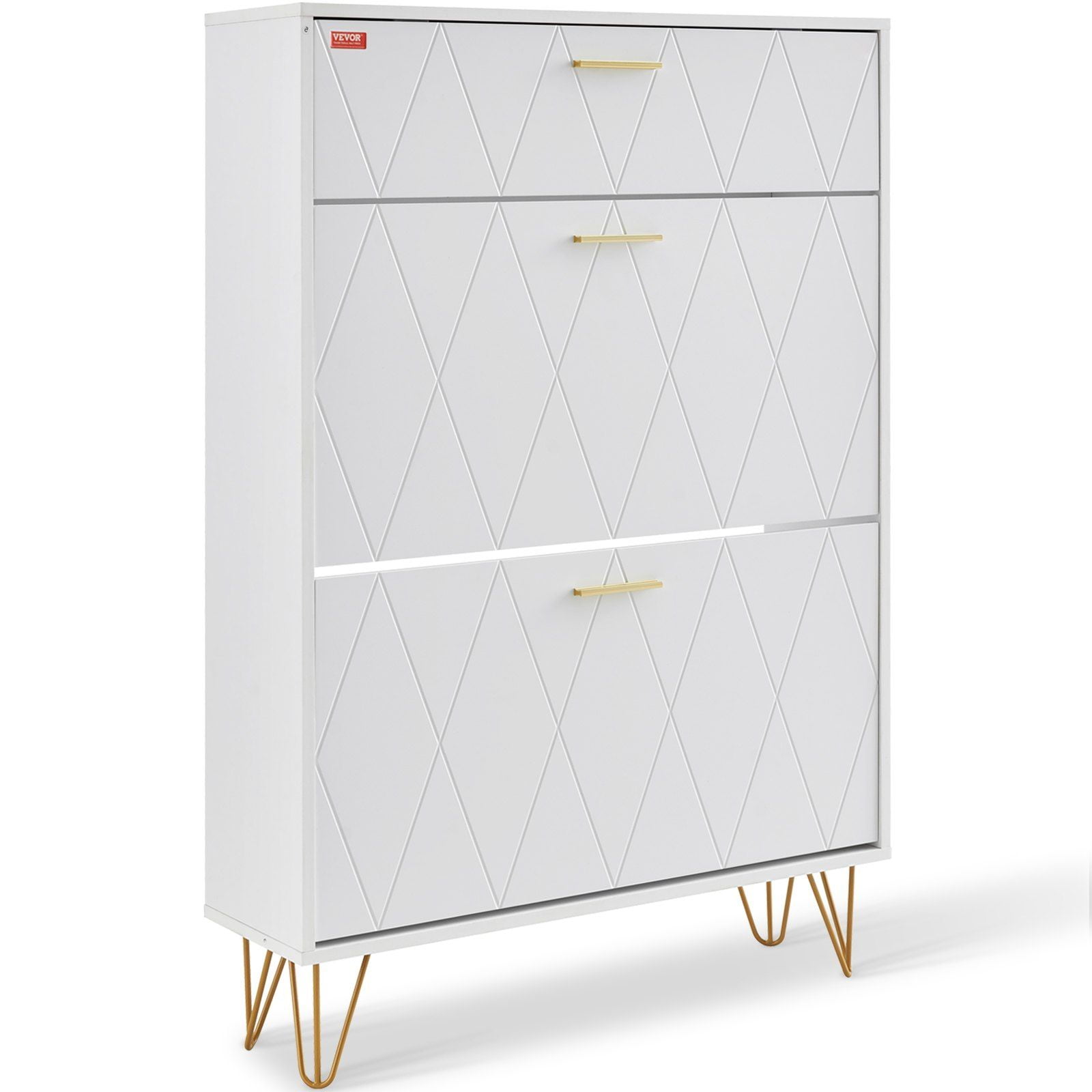 White Wood and Metal 3-Drawer Shoe Storage Cabinet